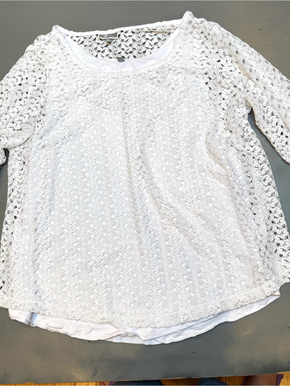 JM Collection White Crochet Layered Blouse